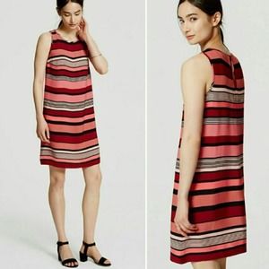 LOFT Bold Striped Sleeveless Shift Dress Pink Women's Size Small